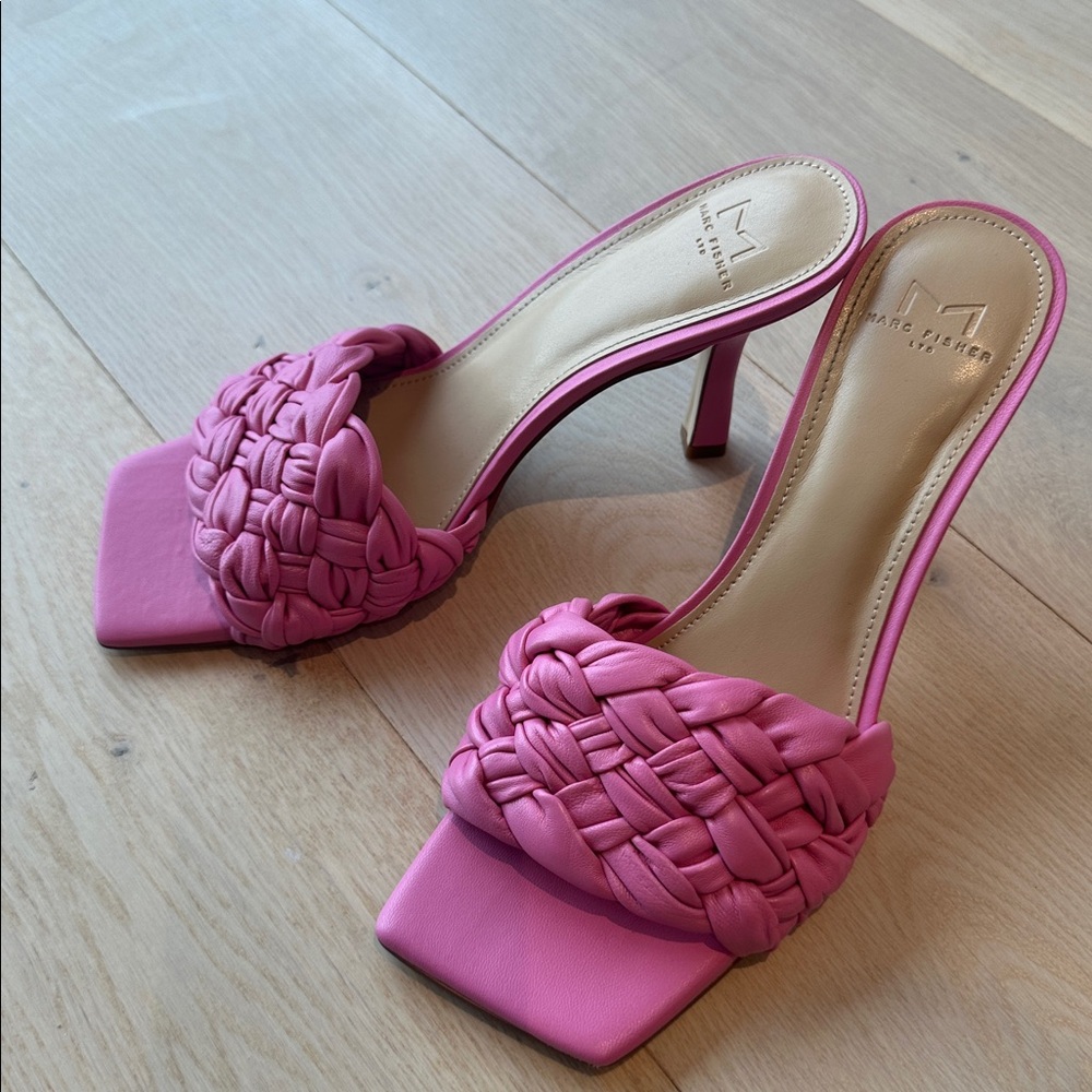 Marc Fisher “Draya” Braided Heel Sandal in Pink